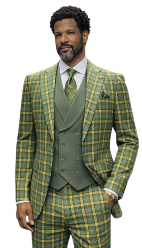 Statement AVA-OLIVE-3PC Mens Suit