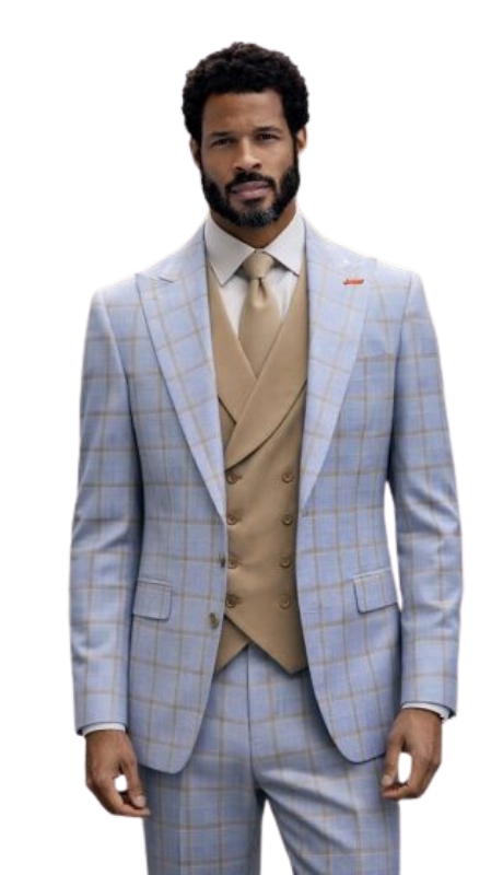 Statement ANGEL-STEEL BLUE-3PC Mens Suit