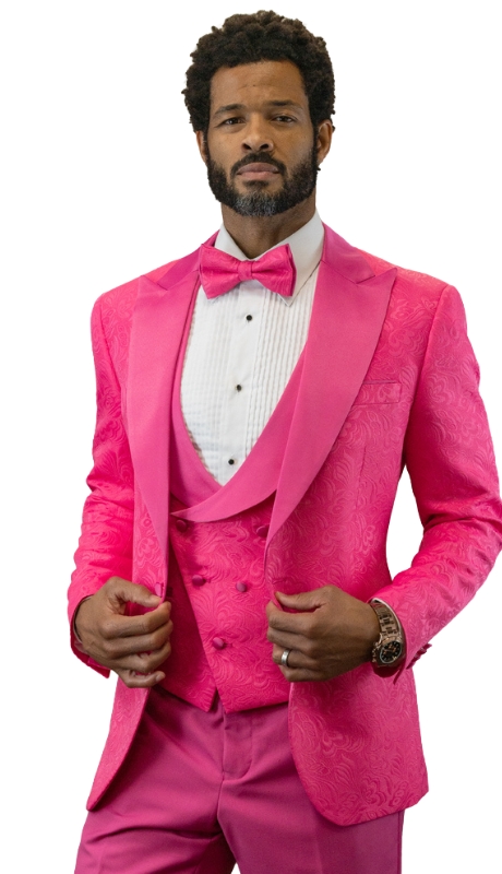 Statement BELLAGIO-15-HOT PINK-3PC Mens Suit