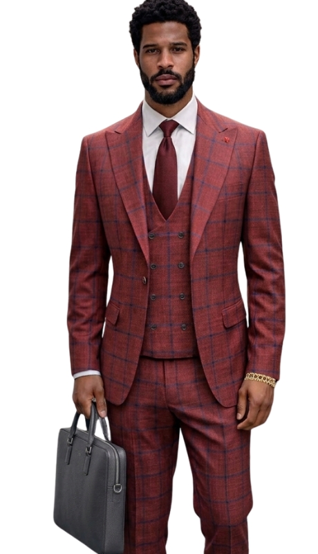 Statement LAMBA-BURGUNDY-3PC Mens Suit