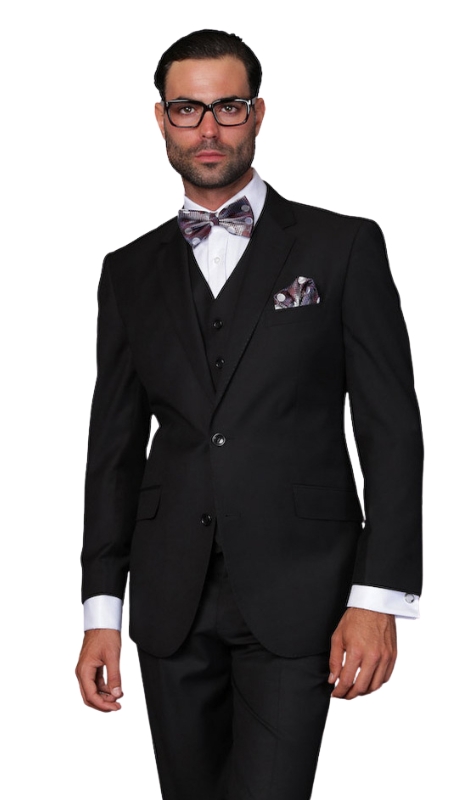 Statement STZV-1OO-BLACK-3PC Mens Suit