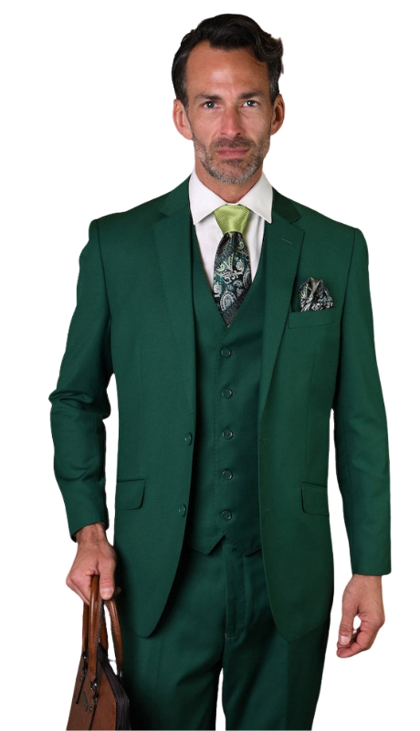Statement STZV-1OO-FOREST GREEN-3PC Mens Suit