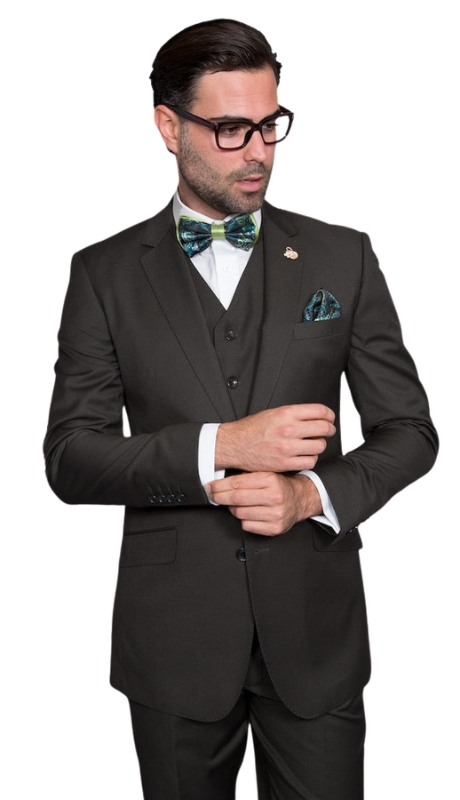 Statement STZV-1OO- OLIVE-3PC Mens Suit