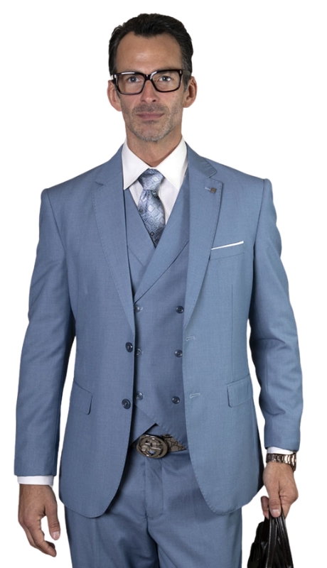 Statement STZV-1OO-STEEL BLUE-3PC Mens Suit
