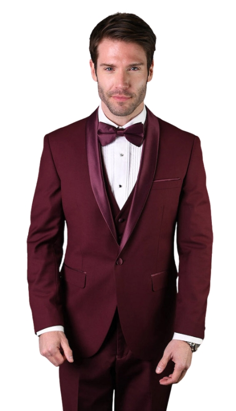 Statement TUX-SH-BURGUNDY-3PC Mens Suit