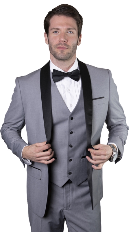 Statement TUX-SH-GREY-BLACK 3PC Mens Suit