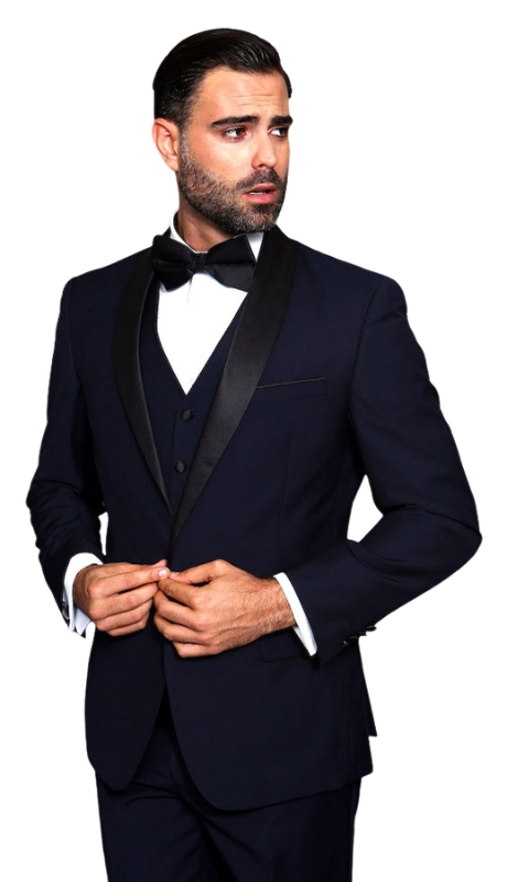 Statement TUX-SH-NAVY-BLACK-3PC Mens Suit