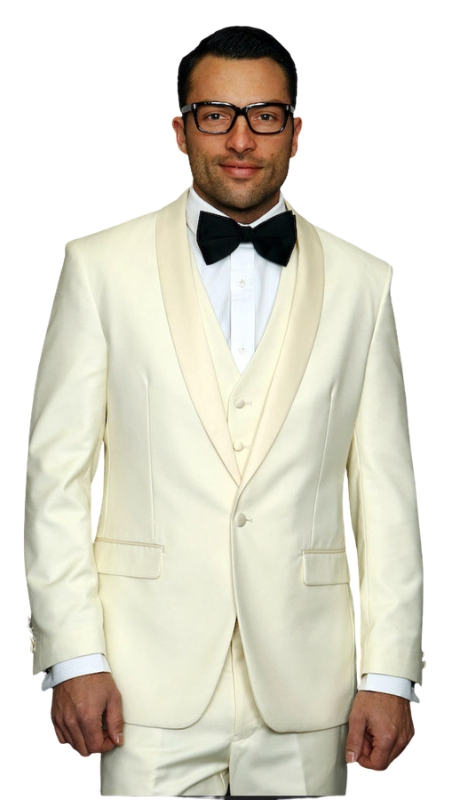 Statement TUX-SH-OFF WHITE-3PC Mens Suit