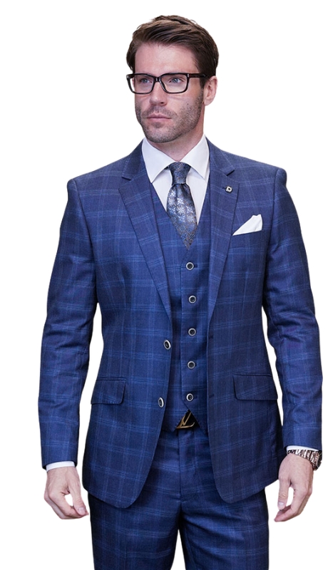 Statement ALGANI-INDIGO-3PC Mens Suit