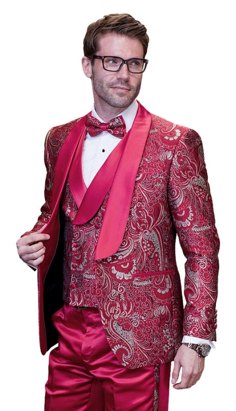 Statement DELANO-4-RED-3PC Mens Tuxedo
