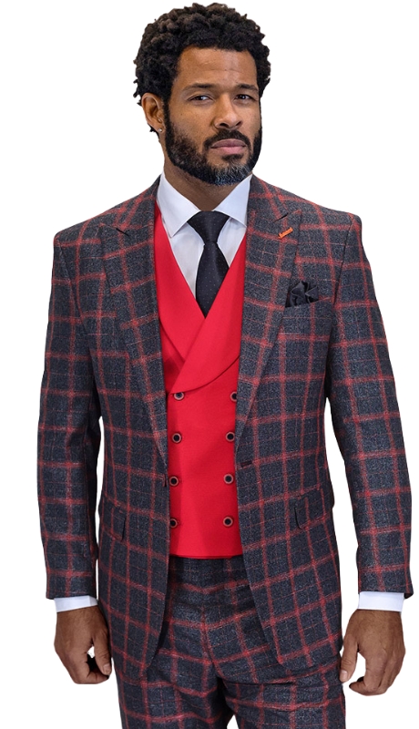 Statement HARTFORD- BLACK-RED-3PC Mens Suit