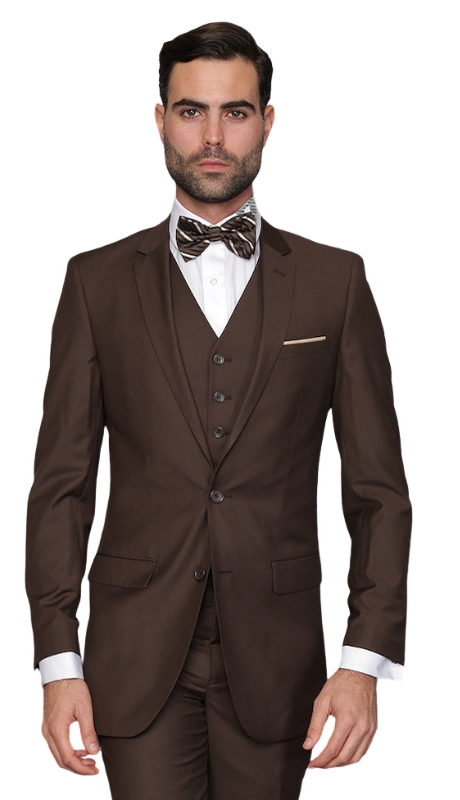 Statement LORENZO- BROWN-3PC  Mens Suit