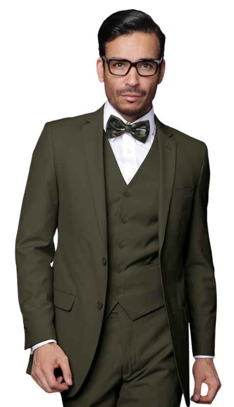 Statement LORENZO- OLIVE-3PC Mens Suit