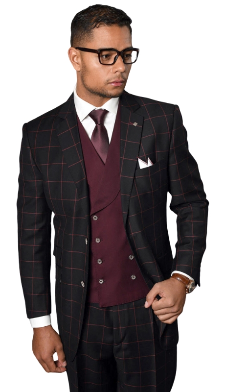 Statement LUCCA- BLK-BUG-3PC Mens Suit