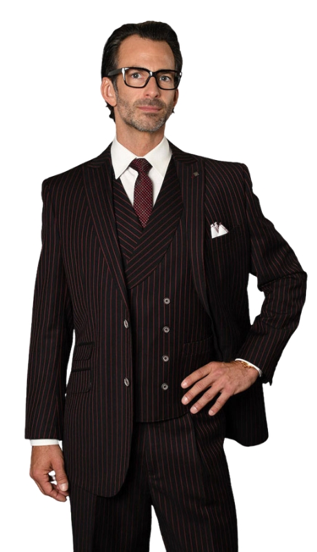 Statement ZARELLI-BLK-RED-3PC  Mens Suit