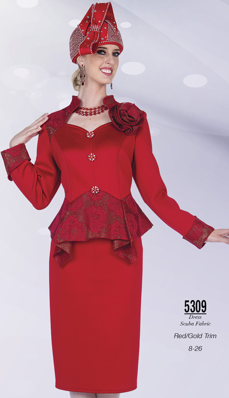 Champagne Italy 5309-RG ( 2pc Scuba Knit First Lady Suit )-Hat