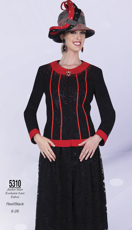 Champagne Italy 5310-RB (  2pc Lace Ladies Church Suit )-Hat