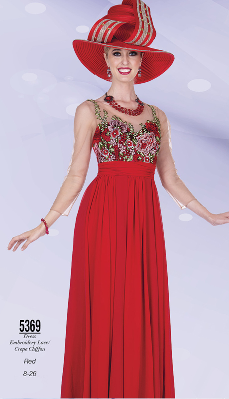 Champagne Italy 5369-RE ( 1pc Lace And Chiffon Ladies Dress )-Hat