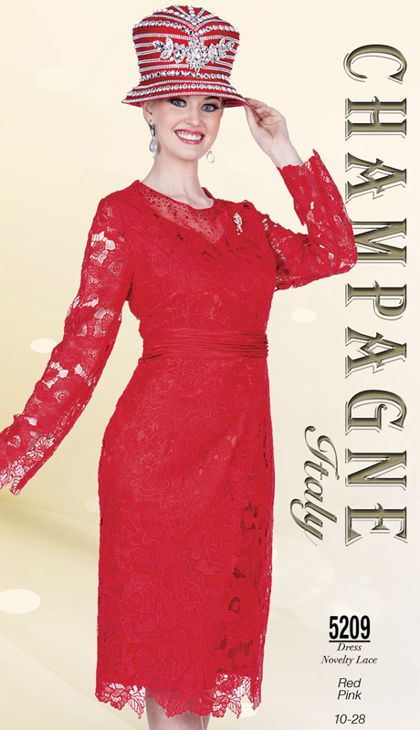 Champagne Italy 5209-RE ( 1pc Special Floral Lace Fabric Sunday Dress