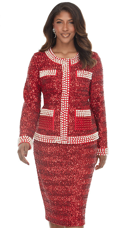 Donna Vinci 12234-RED Ladies Church Suit