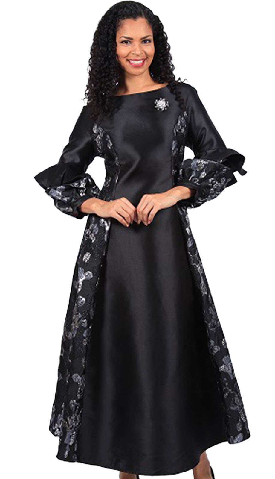 Diana Couture 8664 ( 1pc Silk Look Dress With Rhinestone Brooch