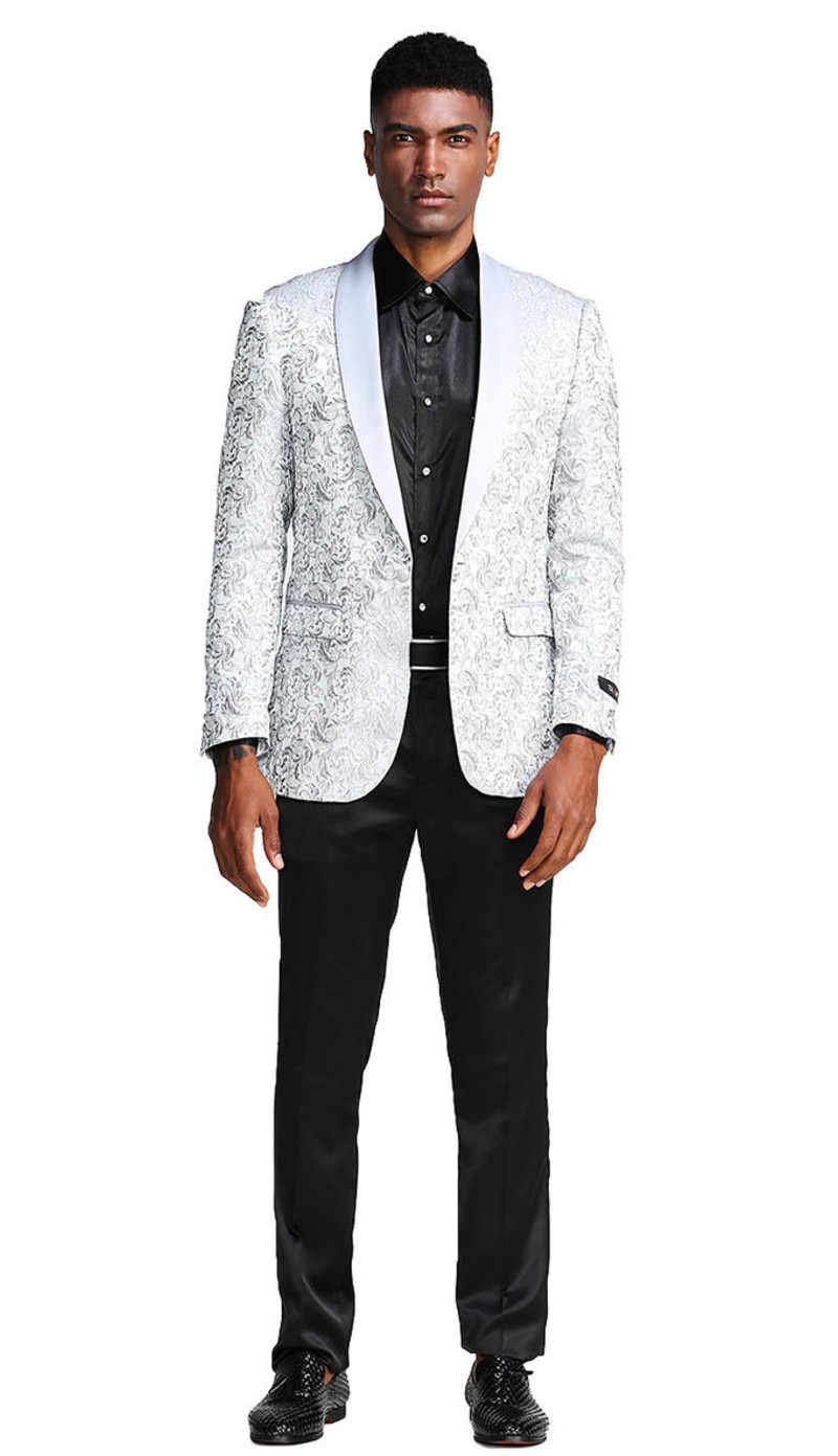 MJ291S-03 ( 1pc Mens One Button Satin Shawl Collar Paisley Pattern Jacket With One Chest Pocket ) MJ291S-03 ( 1pc Mens One Button Satin Shawl Collar Paisley Pattern Jacket With One Chest Pocket )