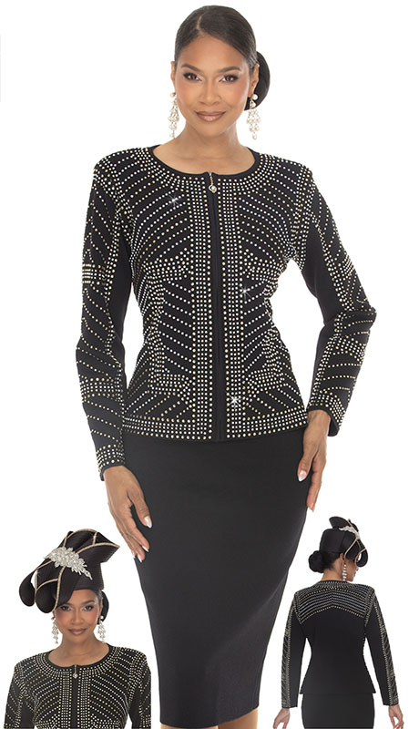 Donna Vinci Knit 13471-BLK Womens Church Suit