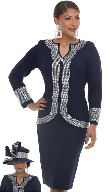 Donna Vinci Knit 13476-NVY Womens Church Suit