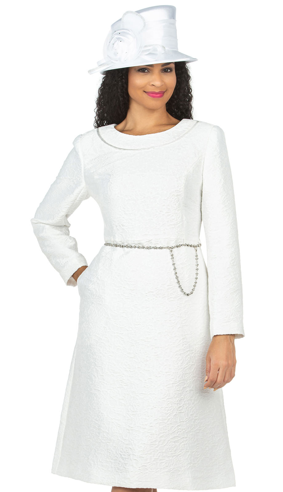 Giovanna D1521WHT ( 1pc Novelty Ladies Church Dress With Tonal Embroi