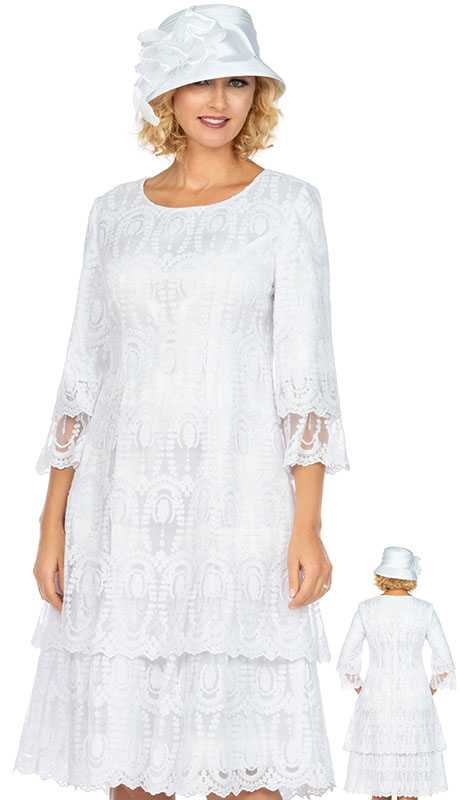 Giovanna D1529-WHT ( 1pc Lace Ladies Church Dress With Elegant Scalloped Design )