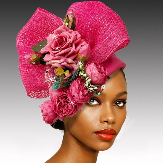 3357-FU CASCADE Church Hat-Fuchsia