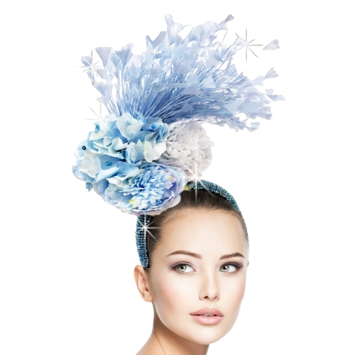 FA3499 H20 Headband Fascinator-White-Blue