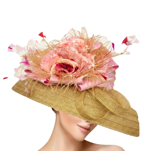 Church Hat 3506 PERGOLA Floral Derby Hat GOLD-PINK