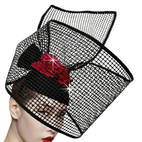 FA3484 BIRDCAGE-BLK-RED Fascinator