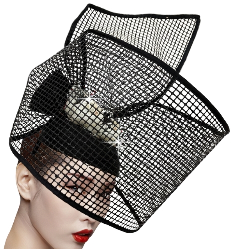 FA3484 BIRDCAGE-BLK-WHT Fascinator