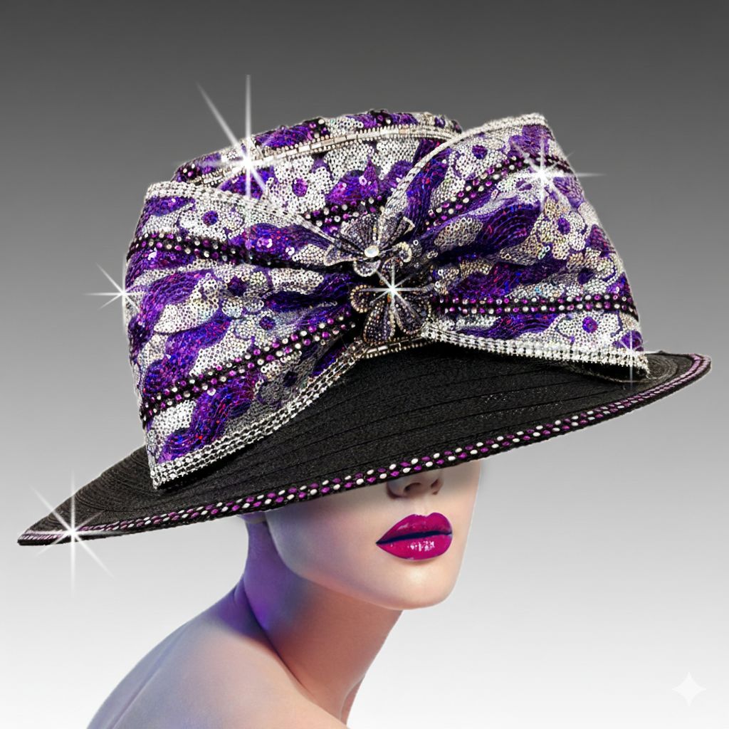 Church Hat 3423 LILY-Black-Purple
