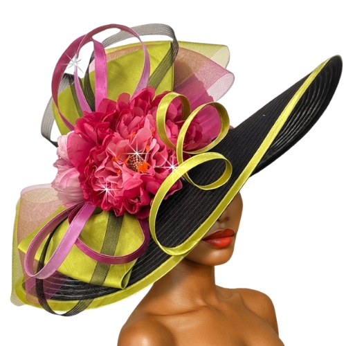 Church Hat 3470 GATSBY- Black-lime-fuchsi