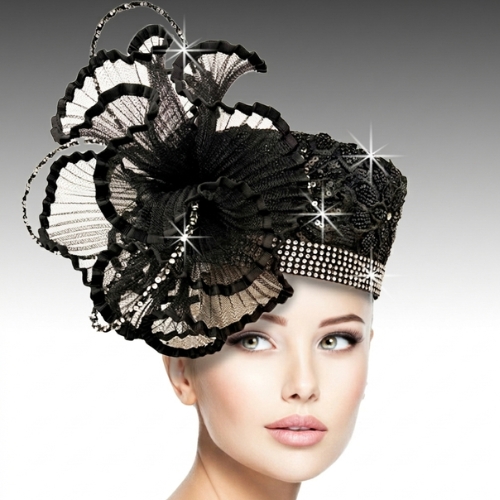 Church Hat 3514-MYSTIQUE lace pillbox-BLACK