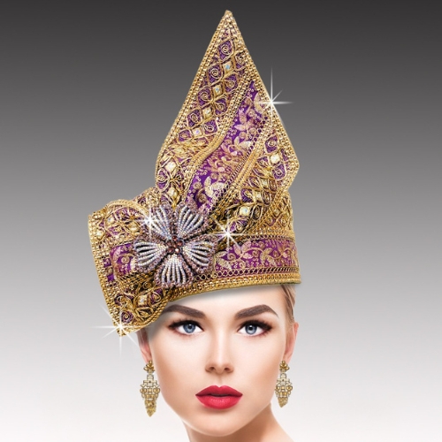 Church Hat 3522 Notre Dame church pillbox-Gold-purple