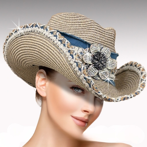 SC3523 Desert Flower Cowboy Hat-Sand Denim