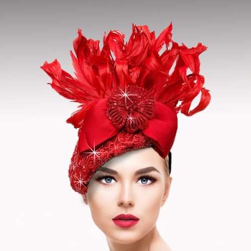 FA3540-Red Flamingo Feather Fascinator
