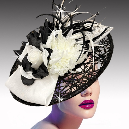 Honeycomb FA3140-black-white Church Fascinator