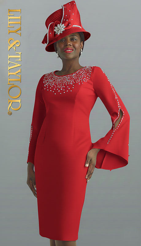 Lily And Taylor 3889-RED-QS Ladies Church Dress