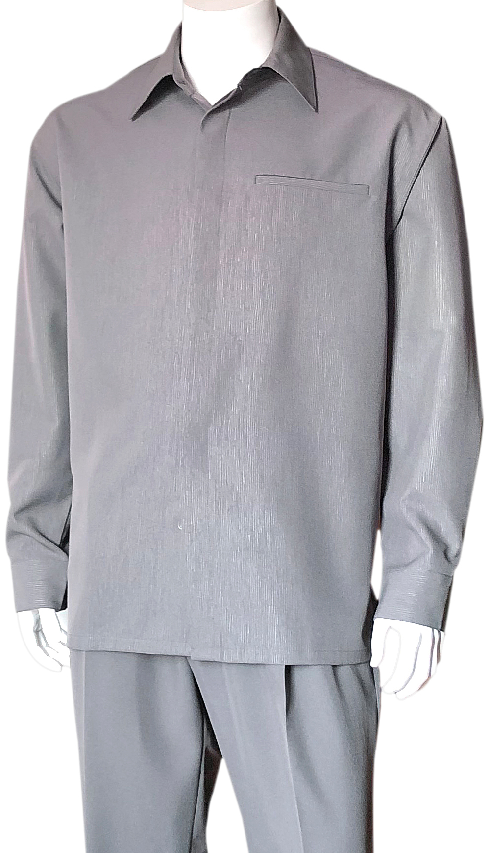 Mens Walking Suit2764GR ( 2pc Solid Pant And Subtle Pattern Shirt )