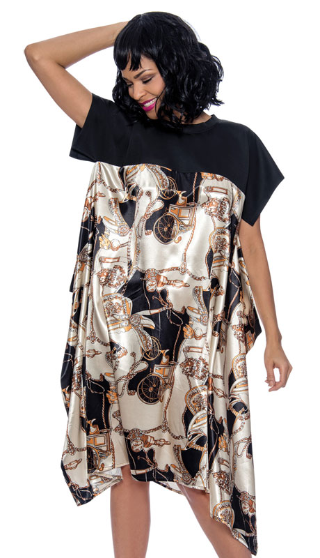Terramina 7905-BLK ( 1pc Short Sleeve Dress With Print Design ) 
