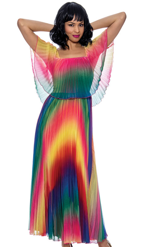 Terramina 7911-RA ( 1pc Womans Dress With Rainbow Print And Cape Shoulder )