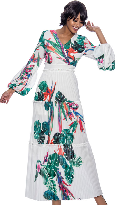 Terramina 7899-MU ( 1pc Womans Floral Print Dress With Puff Sleeves )