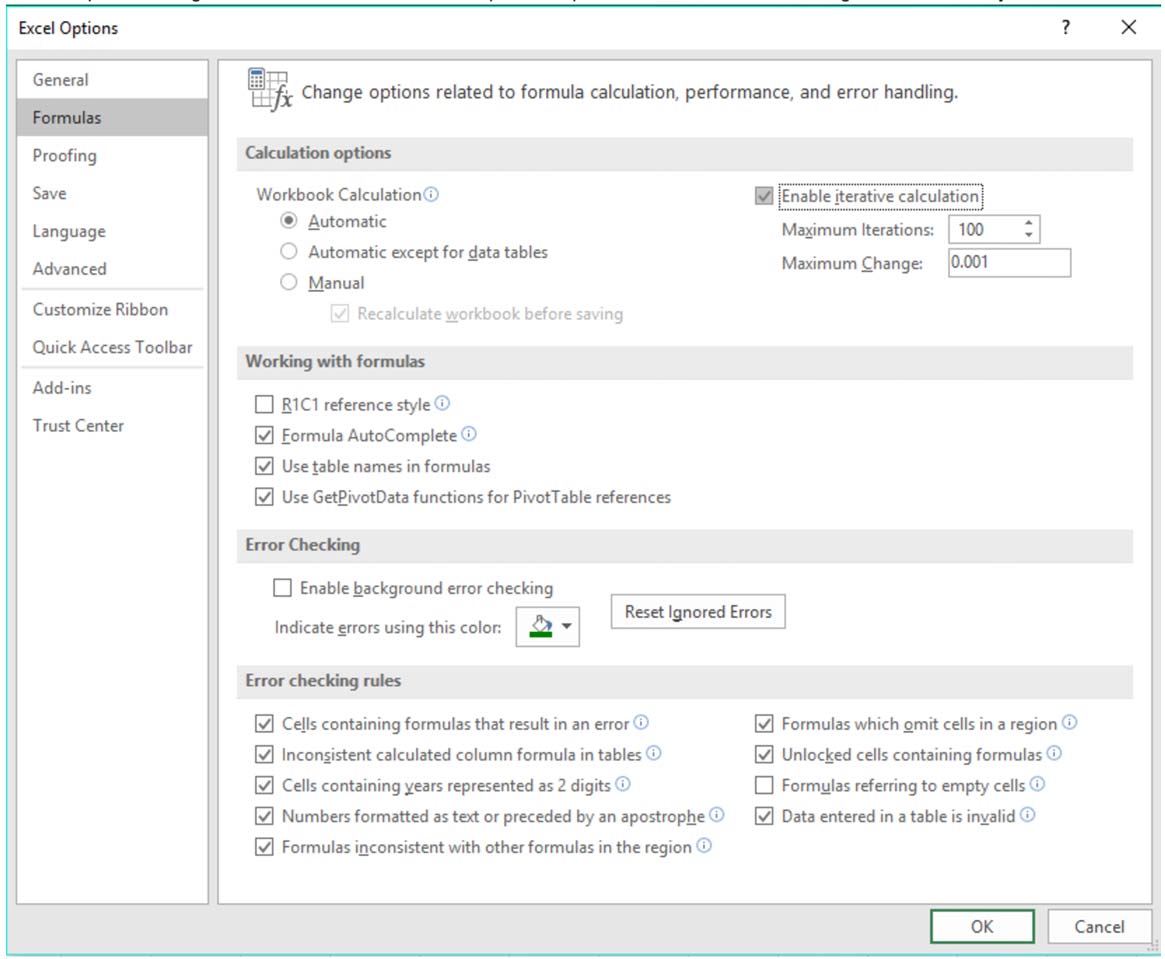 excel macro enable iterative calculations