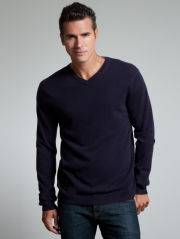 Mens Cashmere Rib Trim V Neck