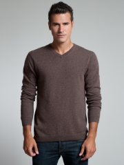 Mens Cashmere Rib Trim V Neck